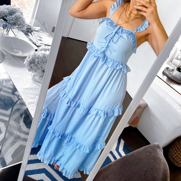 🦋 TALL SKY BLUE RUFFLE MAXI DRESS! - Picture 3 of 12